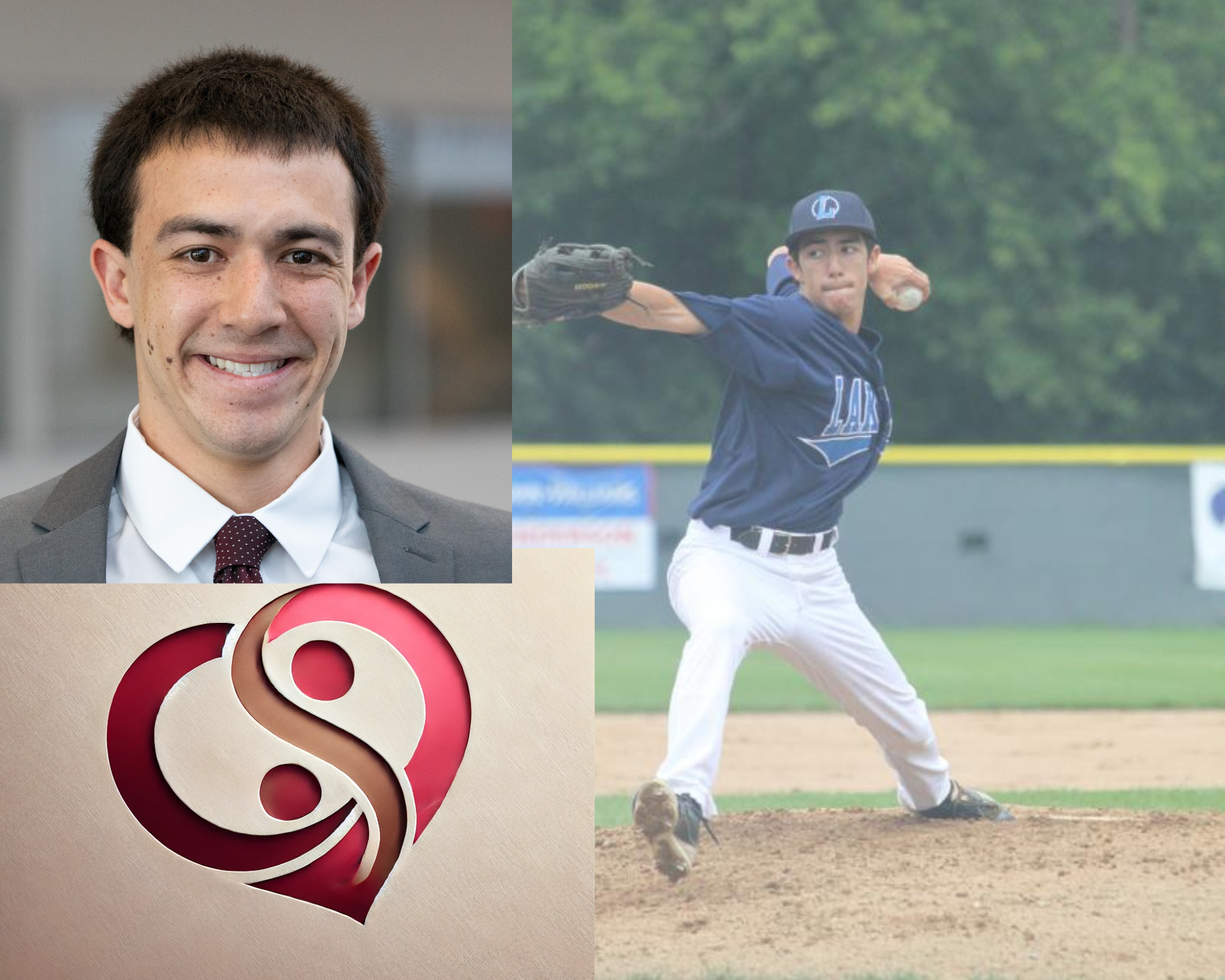 Chris Samanant — headshot, baseball, and heart yin-yang collage